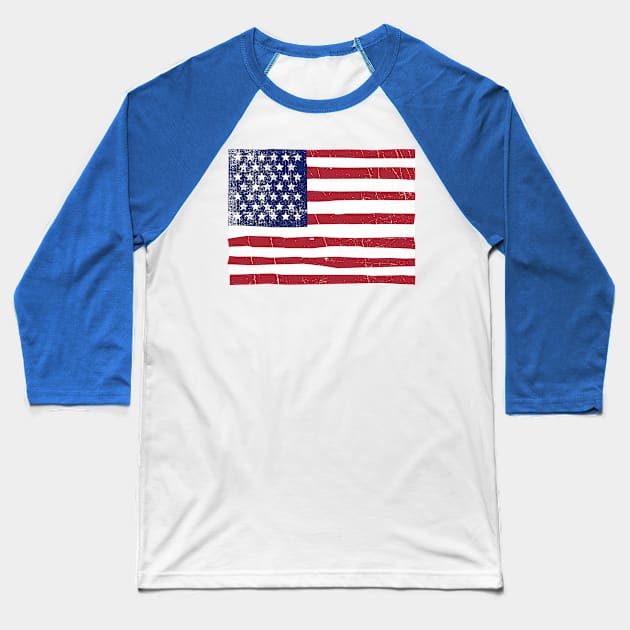 Vintage Distressed Barn Painting American Flag Baseball T-Shirt by Hashtagified